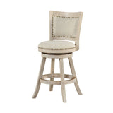 Curved Back Wooden Swivel Counter Stool with Nailhead Trim, Gray