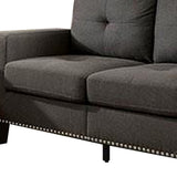 Benzara Fabric Upholstered Loveseat with Track Arms and Nailhead Trim, Dark Gray BM239783 Gray Solid Wood and Fabric BM239783