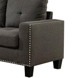 Benzara Fabric Upholstered Loveseat with Track Arms and Nailhead Trim, Dark Gray BM239783 Gray Solid Wood and Fabric BM239783