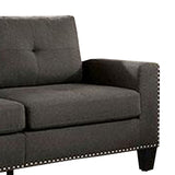 Benzara Fabric Upholstered Sofa with Track Arms and Nailhead Trim, Dark Gray BM239784 Gray Solid Wood and Fabric BM239784