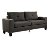 Benzara Fabric Upholstered Sofa with Track Arms and Nailhead Trim, Dark Gray BM239784 Gray Solid Wood and Fabric BM239784