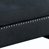 Benzara Nailhead Trim Fabric Upholstered Ottoman with Box Cushion Seat, Dark Gray BM239787 Gray Solid Wood and Fabric ` BM239787