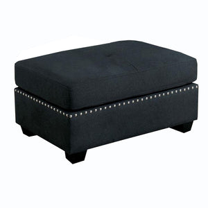 Benzara Nailhead Trim Fabric Upholstered Ottoman with Box Cushion Seat, Dark Gray BM239787 Gray Solid Wood and Fabric ` BM239787