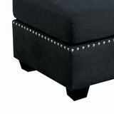 Benzara Nailhead Trim Fabric Upholstered Ottoman with Box Cushion Seat, Dark Gray BM239787 Gray Solid Wood and Fabric ` BM239787