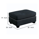 Benzara Nailhead Trim Fabric Upholstered Ottoman with Box Cushion Seat, Dark Gray BM239787 Gray Solid Wood and Fabric ` BM239787