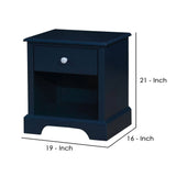 Benzara Transitional 1 Drawer Wooden Nightstand with Open Compartment, Blue BM239794 Blue Solid Wood BM239794