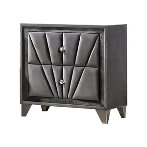Benzara 2 Drawer Fabric Frame Nightstand with Tufted Accent, Gray BM239799 Gray Solid Wood, Metal Fabric and Veneer BM239799