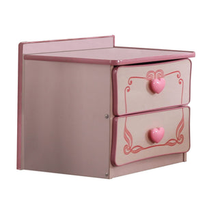 Benzara 2 Drawer Wooden Nightstand with Heart Knob Pulls, Pink BM239802 Pink Solid Wood, Veneer and MDF BM239802