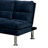 Benzara Futon Sofa with Tufted Padded Seating and Metal Legs, Blue BM239807 Blue Solid Wood and Fabric BM239807