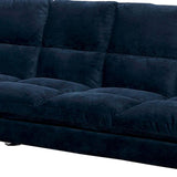 Benzara Futon Sofa with Tufted Padded Seating and Metal Legs, Blue BM239807 Blue Solid Wood and Fabric BM239807