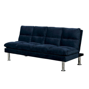 Benzara Futon Sofa with Tufted Padded Seating and Metal Legs, Blue BM239807 Blue Solid Wood and Fabric BM239807