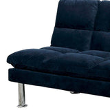 Benzara Futon Sofa with Tufted Padded Seating and Metal Legs, Blue BM239807 Blue Solid Wood and Fabric BM239807