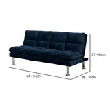 Benzara Futon Sofa with Tufted Padded Seating and Metal Legs, Blue BM239807 Blue Solid Wood and Fabric BM239807