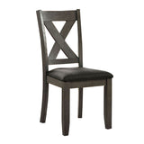 Benzara Side Chair with Padded Seating and X Backrest, Set of 2, Gray BM239809 Gray Solid Wood, Veneer, and Fabric BM239809