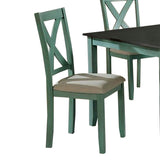 Benzara 5 Piece Dining Table Set with Padded Seat and X Back, Green BM239814 Green Solid Wood, Veneer and Fabric BM239814