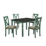 Benzara 5 Piece Dining Table Set with Padded Seat and X Back, Green BM239814 Green Solid Wood, Veneer and Fabric BM239814
