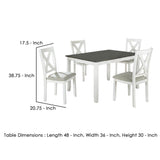 Benzara 5 Piece Dining Table Set with Padded Seat and X Back, White BM239816 White Solid Wood, Veneer and Fabric BM239816