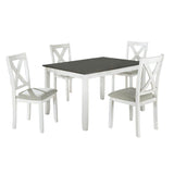 5 Piece Dining Table Set with Padded Seat and X Back, White