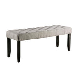 Benzara 48 Inches Bench with Tufted Seat and Chamfered Legs, Light Gray BM239821 Gray Solid Wood and Fabric BM239821