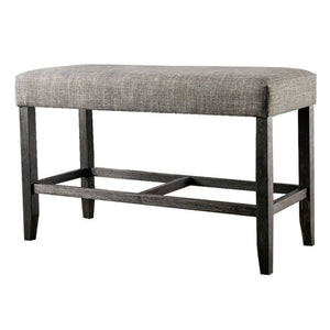 Benzara 41 Inches Counter Height Bench with Padded Seating, Gray BM239823 Gray Solid Wood and Fabric BM239823