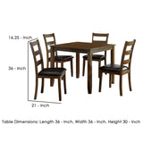 Benzara 5 Piece Dining Table Set with Leatherette Seating, Brown BM239827 Brown Solid Wood, Veneer and Faux Leather BM239827