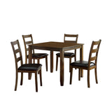 Benzara 5 Piece Dining Table Set with Leatherette Seating, Brown BM239827 Brown Solid Wood, Veneer and Faux Leather BM239827