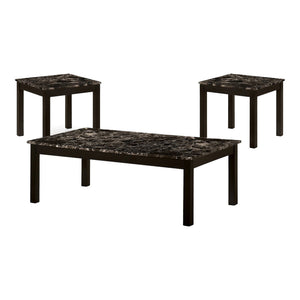 Benzara 3 Piece Coffee Table Set with Faux Marble Top, Black BM239828 Black Solid Wood, Veneer, and Faux Marble BM239828