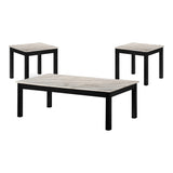 Benzara 3 Piece Coffee Table Set with Faux Marble Top, White and Black BM239829 White and Black Solid Wood, Veneer, and Faux Marble BM239829