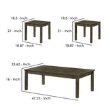 Benzara 3 Piece Wooden Coffee Table Set with Straight Legs, Gray BM239831 Gray Solid Wood and Veneer BM239831