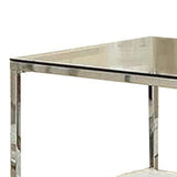 Benzara 22 Inches End Table with Glass Top and Groove Display Shelf, Chrome BM239832 Chrome Metal, Glass and Wood BM239832