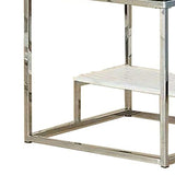 Benzara 22 Inches End Table with Glass Top and Groove Display Shelf, Chrome BM239832 Chrome Metal, Glass and Wood BM239832