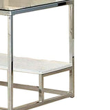 Benzara 22 Inches End Table with Glass Top and Groove Display Shelf, Chrome BM239832 Chrome Metal, Glass and Wood BM239832