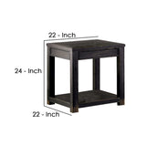 Benzara 24 Inches Wooden End Table with Open Shelf, Antique Black BM239833 Black Solid Wood and Veneer BM239833