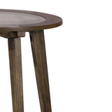 Benzara 24 Inches End Table with Round Glass Top and Angled Legs, Brown BM239836 Brown Solid Wood, Tempered Glass and Veneer BM239836