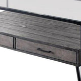 Benzara 48 Inch Metal Coffee Table with Glass Top and 2 Drawers, Gray BM239837 Gray Metal, Glass and Wood BM239837