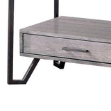 Benzara 24 Inch Metal End Table with Glass Top and 1 Drawer, Gray BM239838 Gray Metal, Glass and Wood BM239838