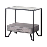 24 Inch Metal End Table with Glass Top and 1 Drawer, Gray