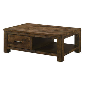 Benzara 47 Inches Coffee Table with 1 Drawer and Open Shelf, Rustic Brown BM239840 Brown Solid Wood BM239840