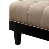 Benzara 40 Inches Ottoman with Button Tufted Padded Seat, Beige and Black BM239843 Beige and Black Solid Wood and Fabric BM239843