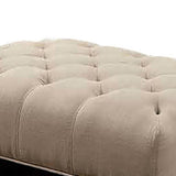 Benzara 40 Inches Ottoman with Button Tufted Padded Seat, Beige and Black BM239843 Beige and Black Solid Wood and Fabric BM239843