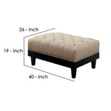 Benzara 40 Inches Ottoman with Button Tufted Padded Seat, Beige and Black BM239843 Beige and Black Solid Wood and Fabric BM239843