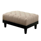 Benzara 40 Inches Ottoman with Button Tufted Padded Seat, Beige and Black BM239843 Beige and Black Solid Wood and Fabric BM239843