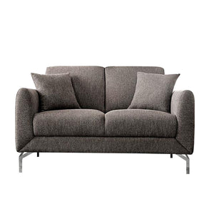 Benzara 54 Inches Loveseat with Fabric Padded Seat and Metal Legs, Gray BM239845 Gray Solid Wood, Metal and Fabric BM239845