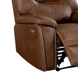 Benzara Power Recliner with Leatherette Upholstery and USB Port, Brown BM239851 Brown Solid Wood, Metal and Faux Leather BM239851