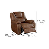 Benzara Power Recliner with Leatherette Upholstery and USB Port, Brown BM239851 Brown Solid Wood, Metal and Faux Leather BM239851