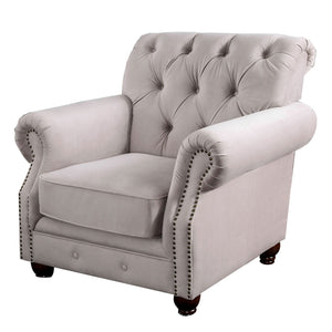 Benzara Button Tufted Fabric Upholstered Chair with Rolled Back and Arms, Beige BM239867 Beige Solid Wood and Fabric BM239867