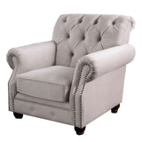 Button Tufted Fabric Upholstered Chair with Rolled Back and Arms, Beige