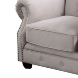 Benzara Button Tufted Fabric Upholstered Chair with Rolled Back and Arms, Beige BM239867 Beige Solid Wood and Fabric BM239867