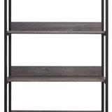 Benzara 5 Tier Shelving Unit with Metal Frame, Gray and Black BM239891 Gray and Black Solid Wood and Metal BM239891