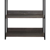 Benzara 5 Tier Shelving Unit with Metal Frame, Gray and Black BM239891 Gray and Black Solid Wood and Metal BM239891